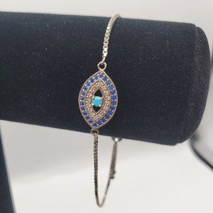 STERLING SILVER DIAMOND SAPPHIRE and TURQUOISE EVIL EYE BRACELET (VIDEO)
